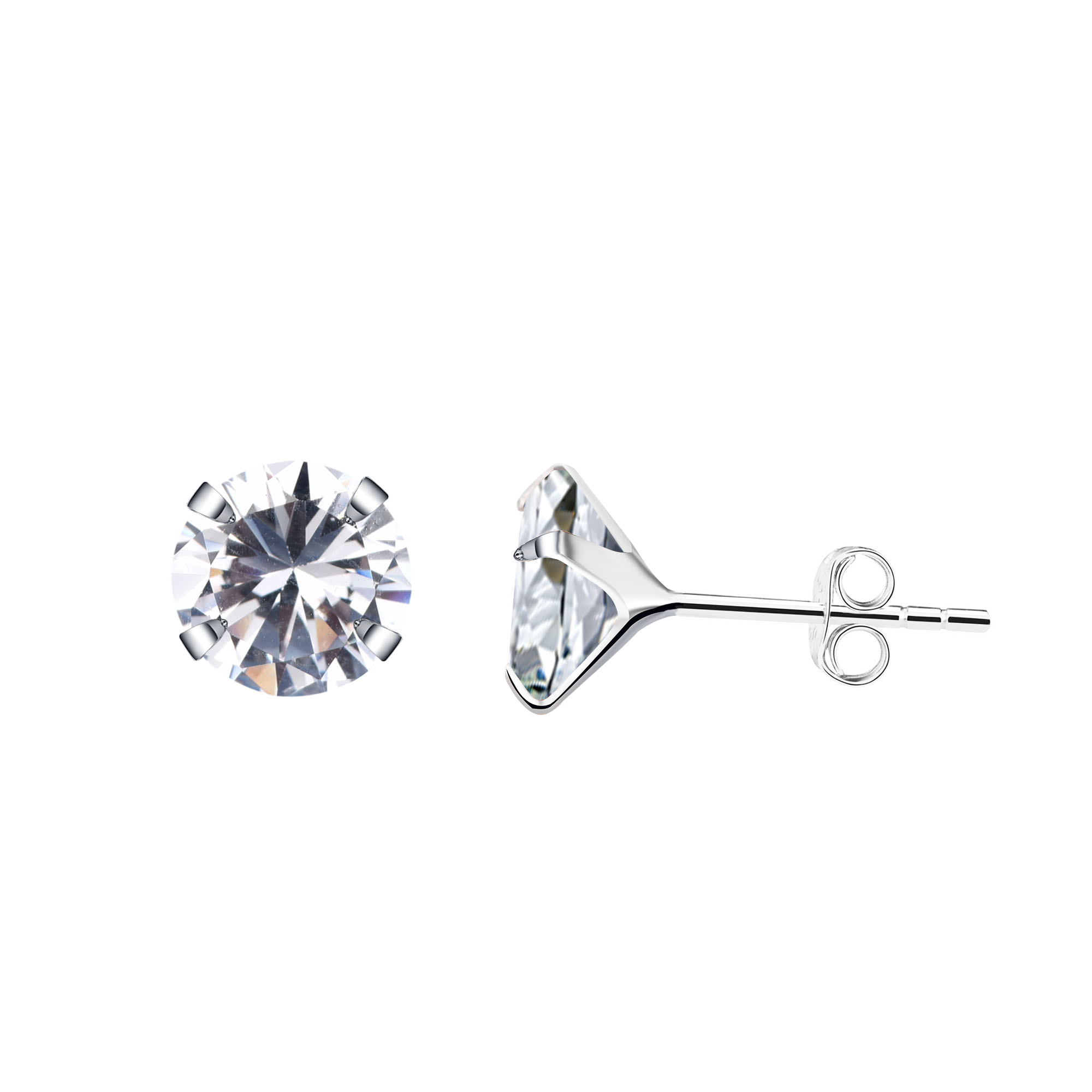 Sterling Silver Stud Gemstone Earrings - Clear