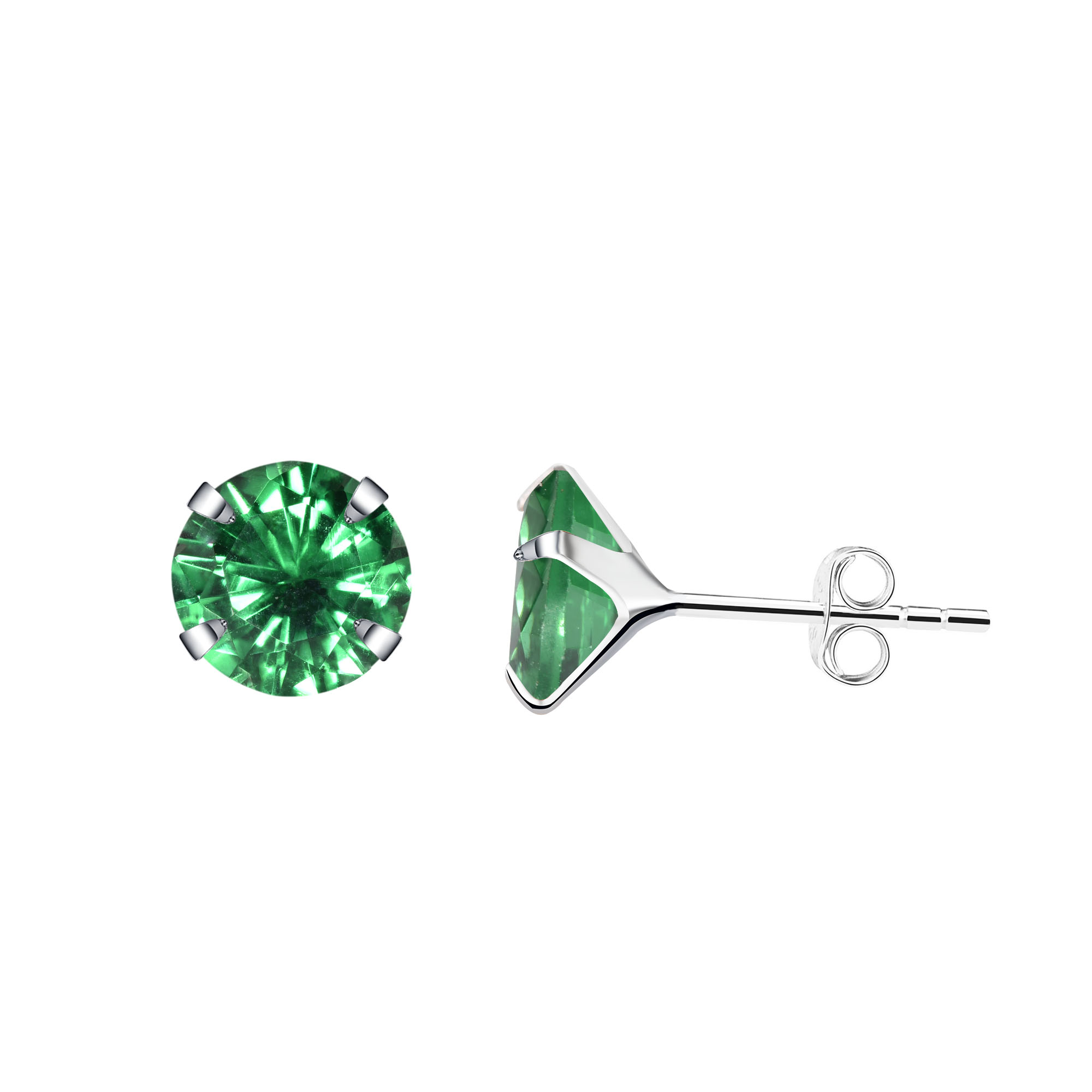 Sterling Silver Stud Gemstone Earrings - Emerald